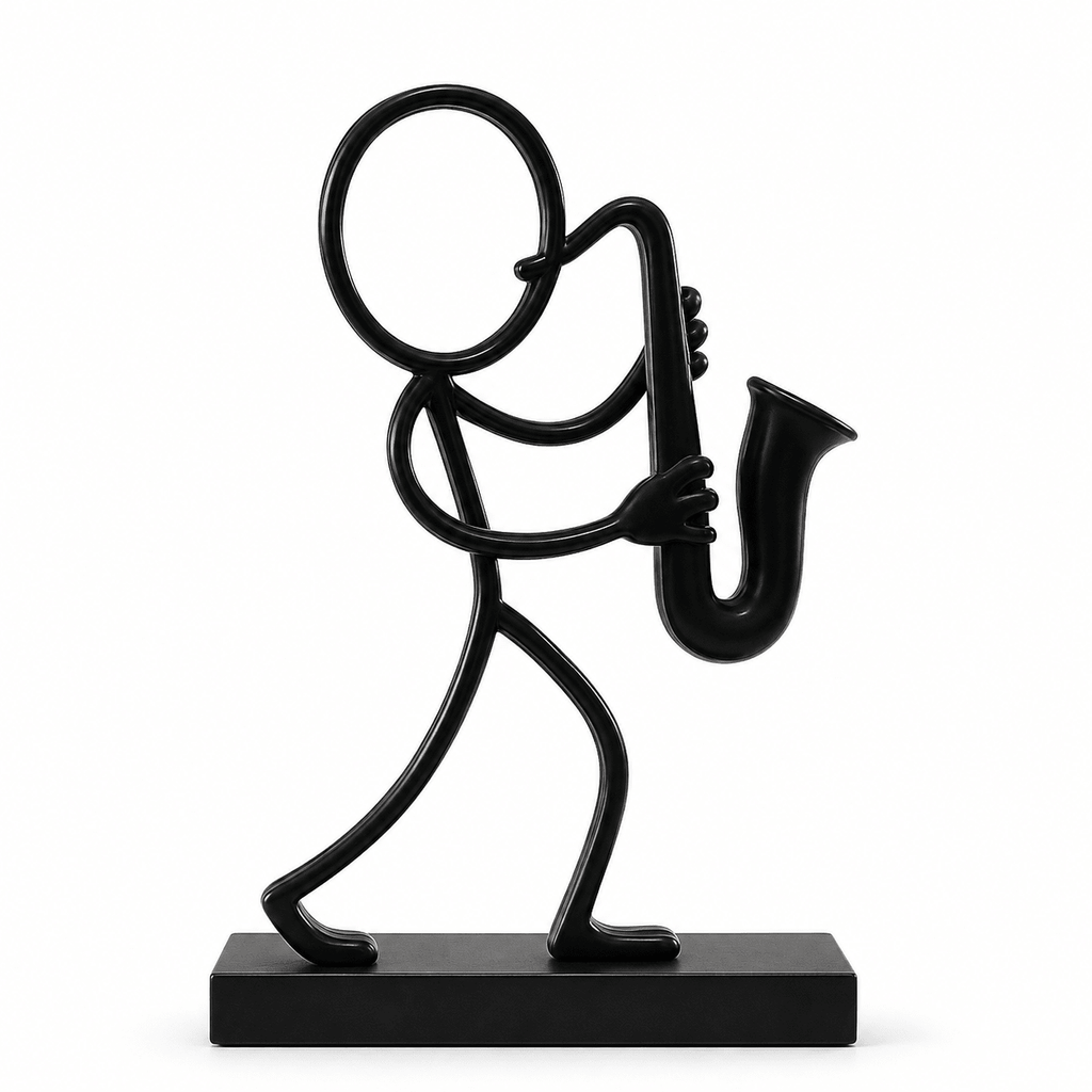 Zwarte Stickyman Saxofonist met rechthoekig voetstuk van 2 cm