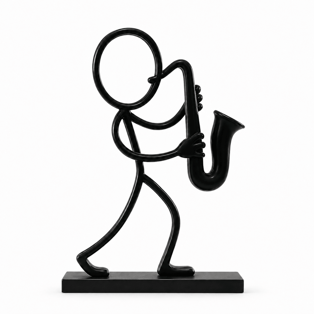 Zwarte Stickyman Saxofonist met rechthoekig voetstuk van 1 cm