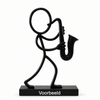Zwarte Stickyman Saxofonist met 2 cm voetstuk en witte voorbeeldtekst