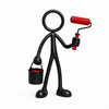 Stickyman schilder met verfroller en verfblik