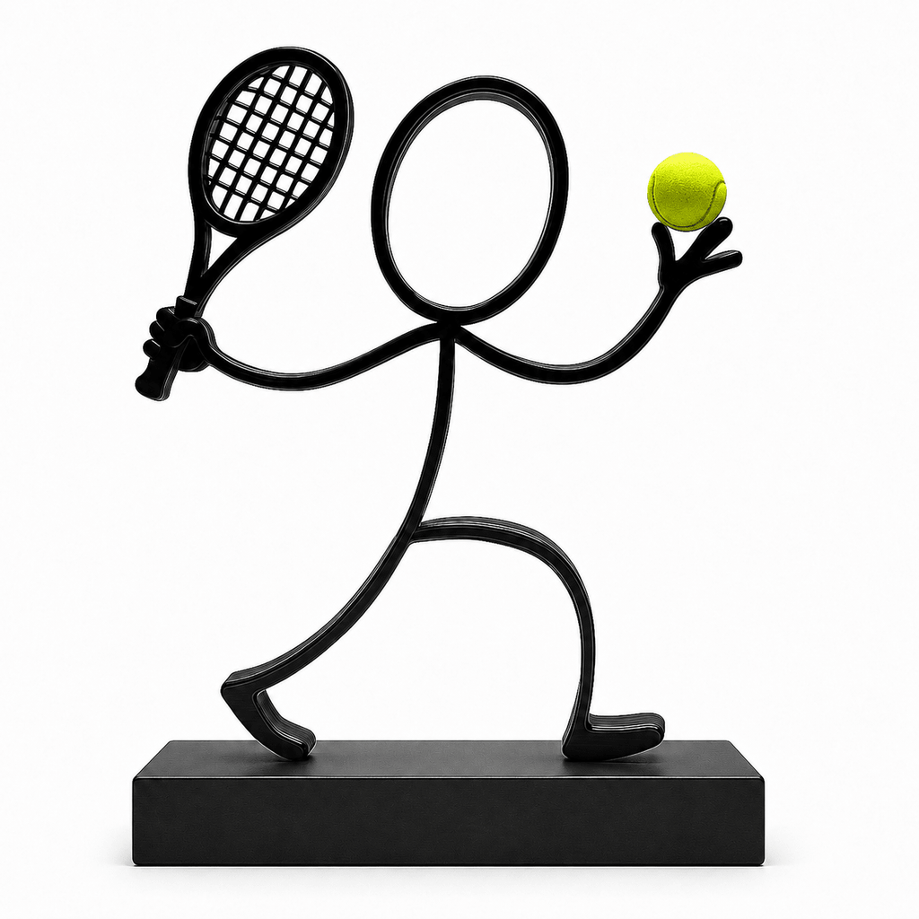 Stickyman Tennisspeler met gele bal en rechthoekig voetstuk van 2 cm