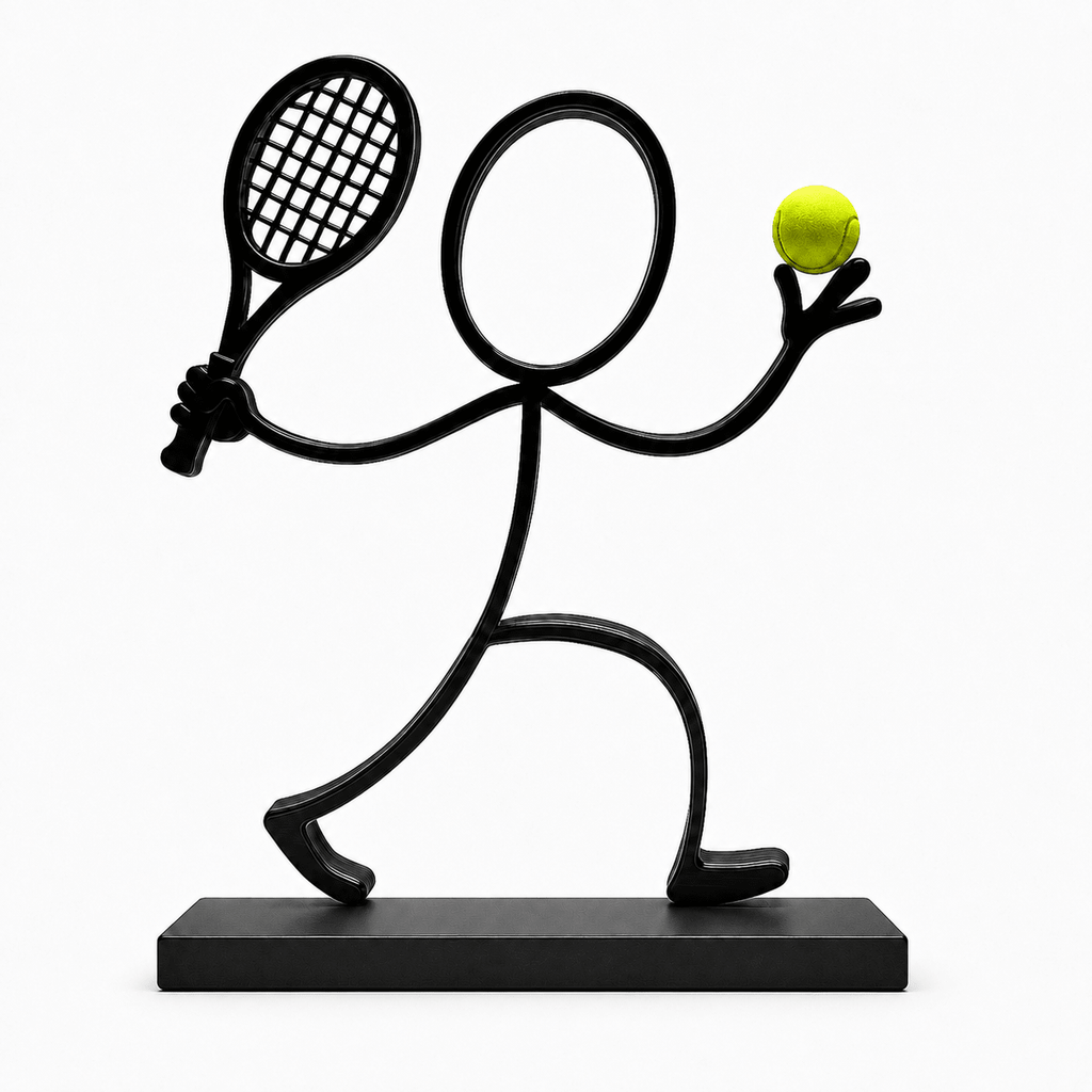 Stickyman Tennisspeler met gele bal en rechthoekig voetstuk van 1 cm