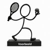 Stickyman Tennisspeler met zwarte bal, 2 cm voetstuk en witte voorbeeldtekst