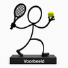 Stickyman Tennisspeler met gele bal, 2 cm voetstuk en witte voorbeeldtekst