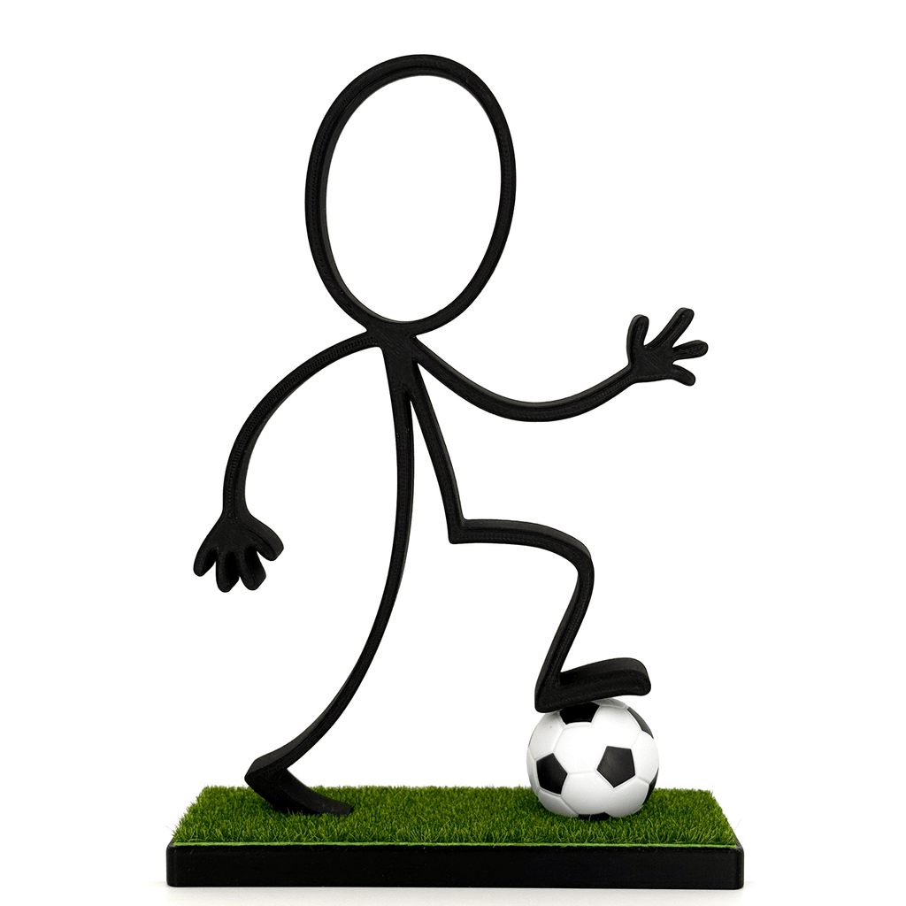 Stickyman Voetballer met voetbal op voetstuk - 3dbende