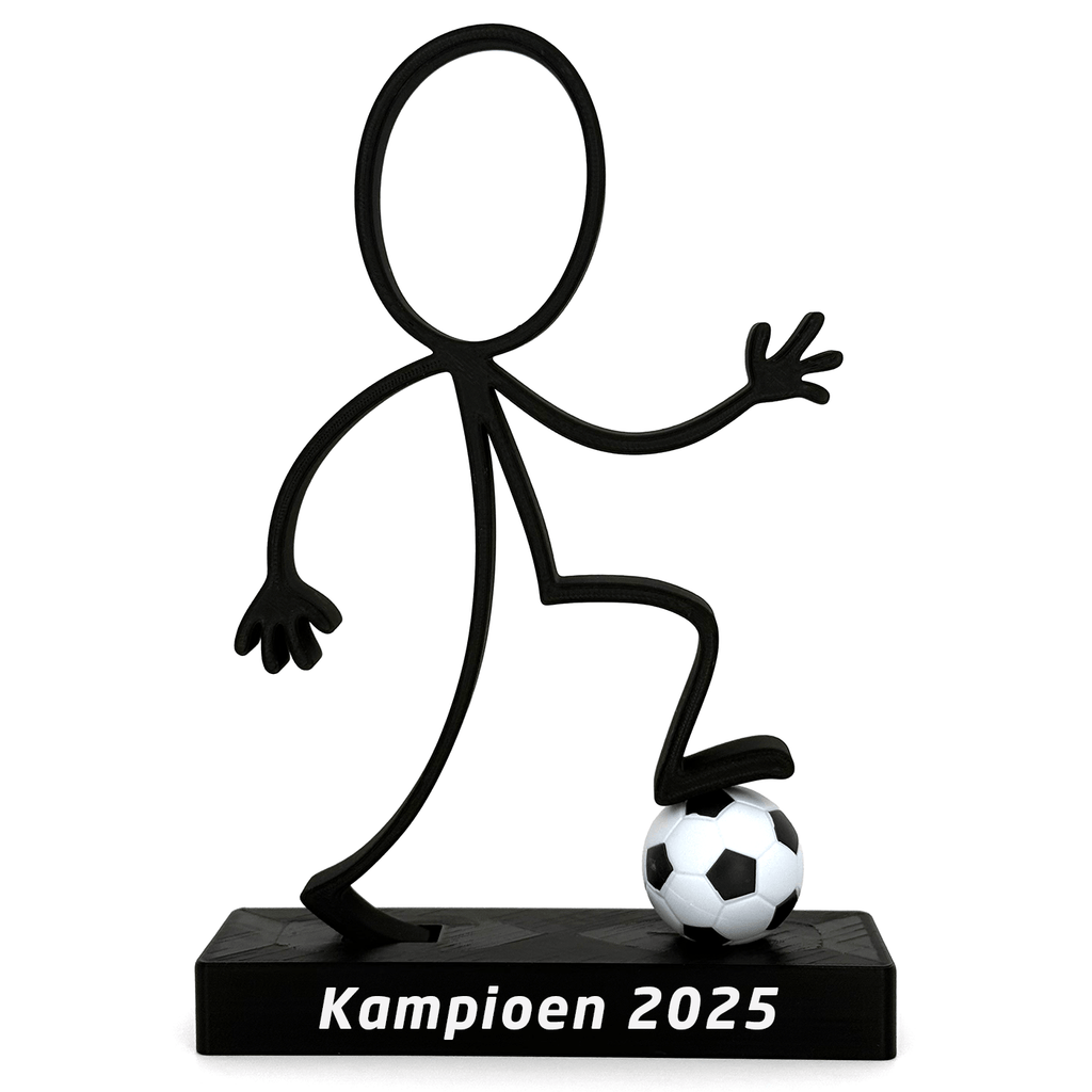 Stickyman Voetballer met voetbal op voetstuk - 3dbende