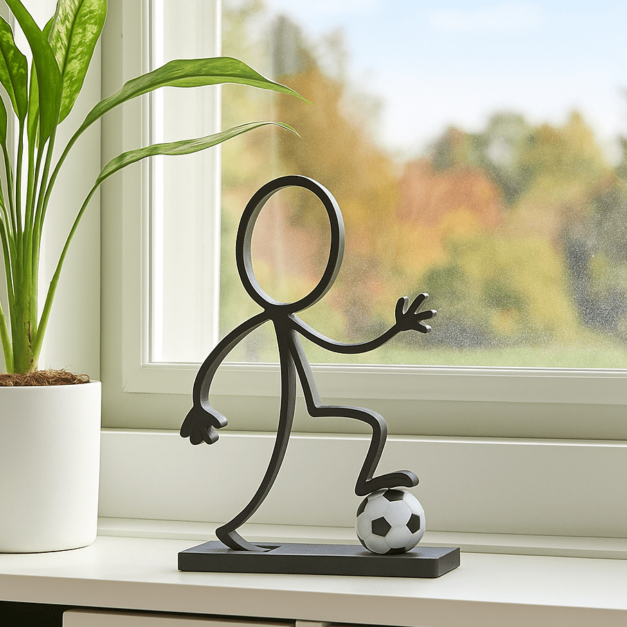 Stickyman Voetballer met voetbal op voetstuk - 3dbende
