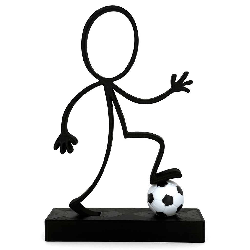 Stickyman Voetballer met voetbal op voetstuk - 3dbende
