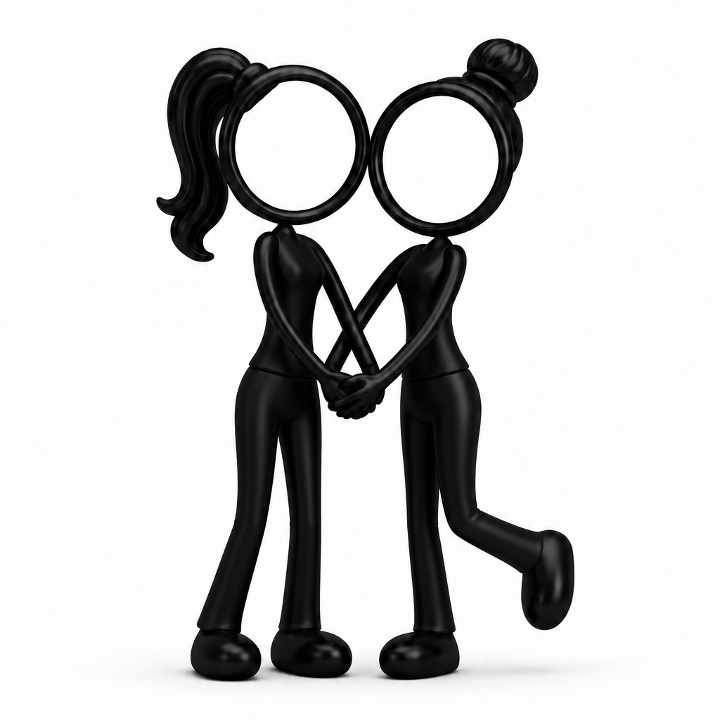 3D-geprinte Stickyman decoratie van twee vriendinnen die hand in hand staan – origineel cadeau voor vriendschap of verjaardag.