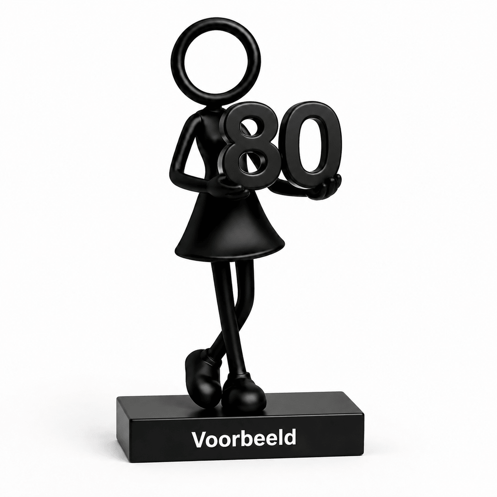 Stickyman vrouw 80 jaar met voetstuk van 2 cm en persoonlijke tekst