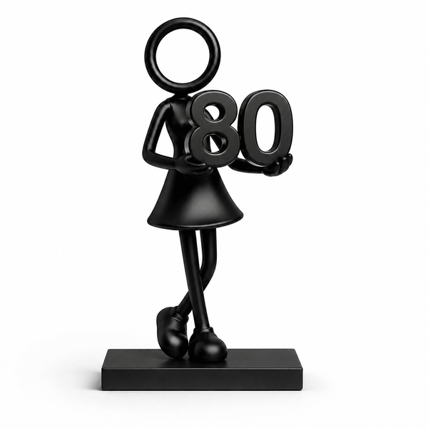 Stickyman vrouw 80 jaar met zwart voetstuk van 1 cm